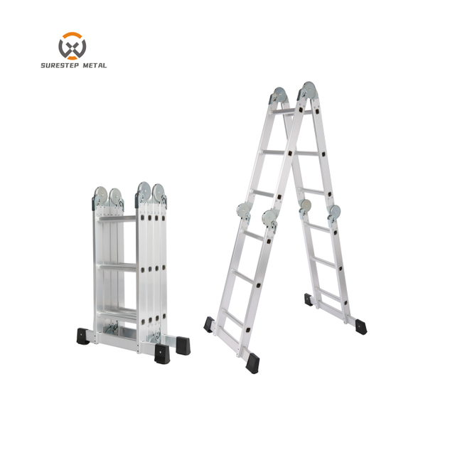 4*3/ 4*4/ 4*5/ 4*6 Aluminum Extension Folding Ladder Industrial Design Adjustable Ladder Heavy Duty Ladder Conforms To EN 131 Standard 300 Lbs Multi-Purpose Ladder for Home Outdoor Use